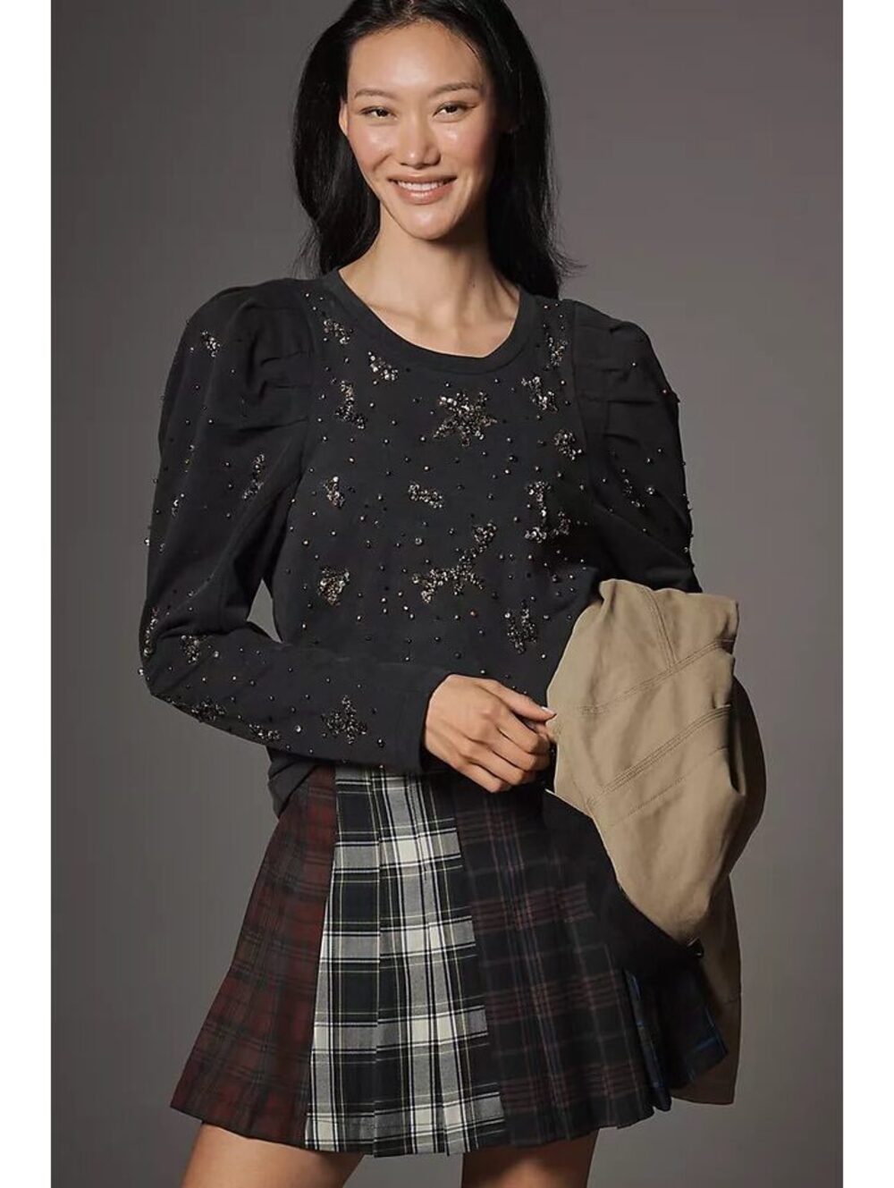Anthropologie Pilcro Puff-Sleeve Embellished Top Size Xs